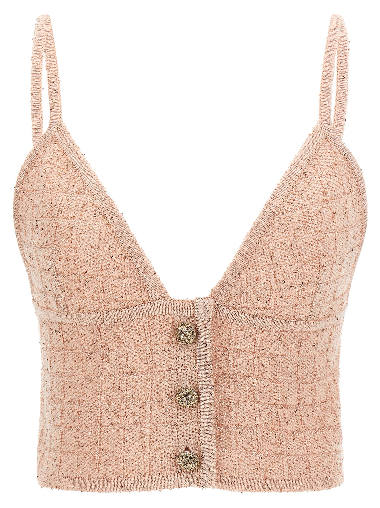 Tank Top by Alessandra Rich for women in polyester merino wool & sequins multicolor, pink & patterned showcases a perennial silhouette, artfully detailed with a sleeveless design and a perennial .