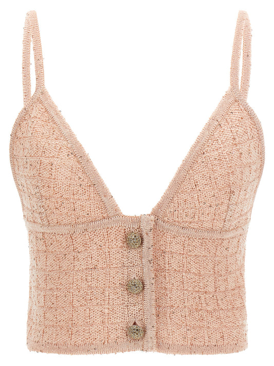 Tank Top by Alessandra Rich for women in polyester merino wool & sequins multicolor, pink & patterned showcases a perennial silhouette, artfully detailed with a sleeveless design and a perennial .