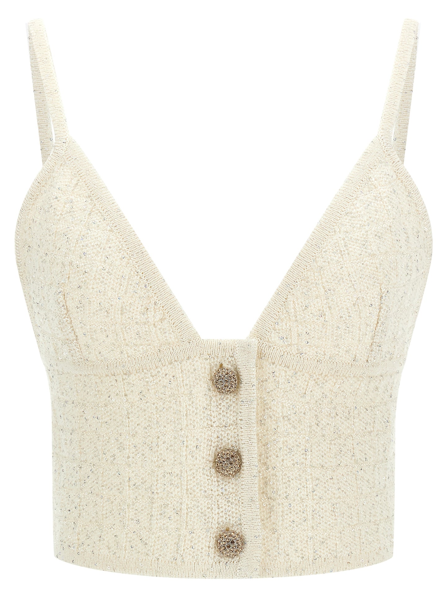 Tank Top by Alessandra Rich for women in polyester merino wool & sequins white & patterned presents a uncompromising silhouette, artfully detailed with a uncompromising and sleeveless for a sophisticated, uncompromising finish.