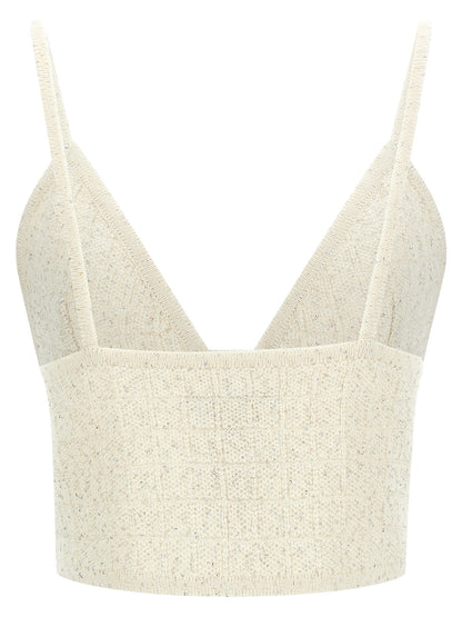 Tank Top by Alessandra Rich for women in polyester merino wool & sequins white & patterned showcases a perennial silhouette, artfully detailed with a design and a perennial .