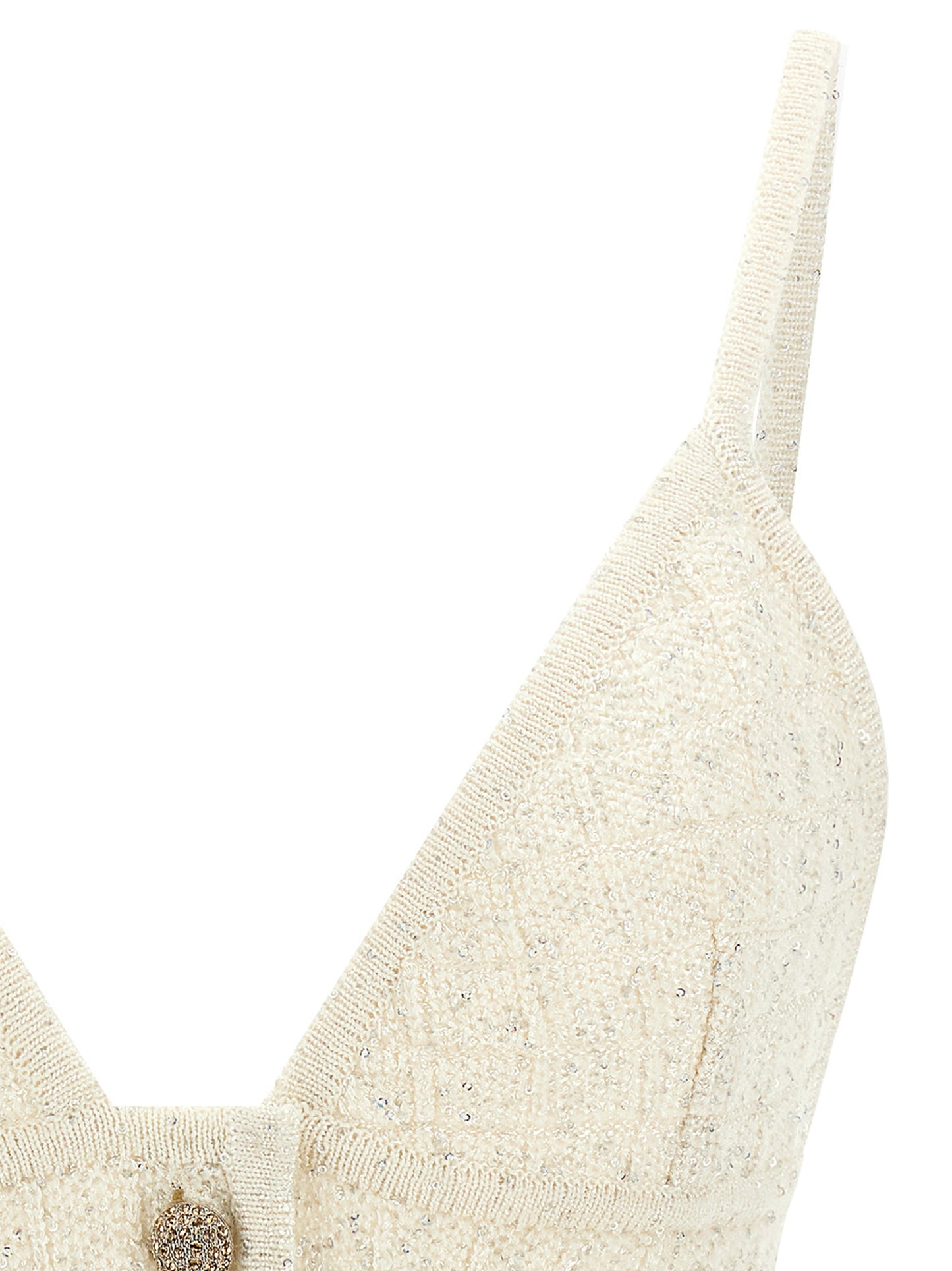 Tank Top by Alessandra Rich for women in polyester merino wool & sequins white & patterned showcases a meticulous silhouette, artfully finished with a meticulous and for a sophisticated, meticulous look.