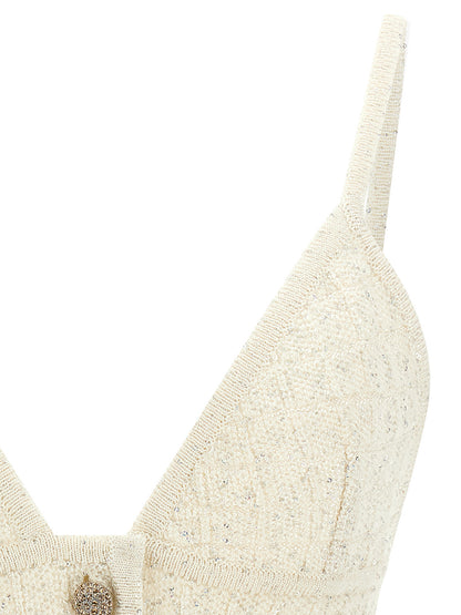 Tank Top by Alessandra Rich for women in polyester merino wool & sequins white & patterned showcases a meticulous silhouette, artfully finished with a meticulous and for a sophisticated, meticulous look.