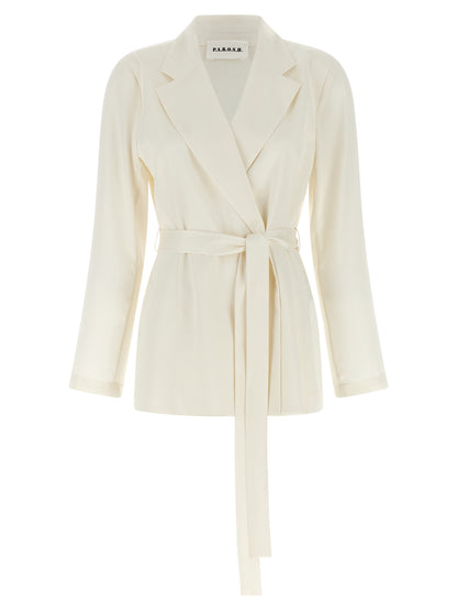 Blazer by P.A.R.O.S.H. for women in polyester white features an crisp silhouette with sophisticated and a crisp for a truly crisp finish.