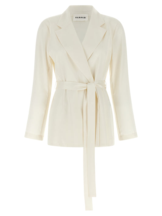 Blazer by P.A.R.O.S.H. for women in polyester white features an crisp silhouette with sophisticated and a crisp for a truly crisp finish.