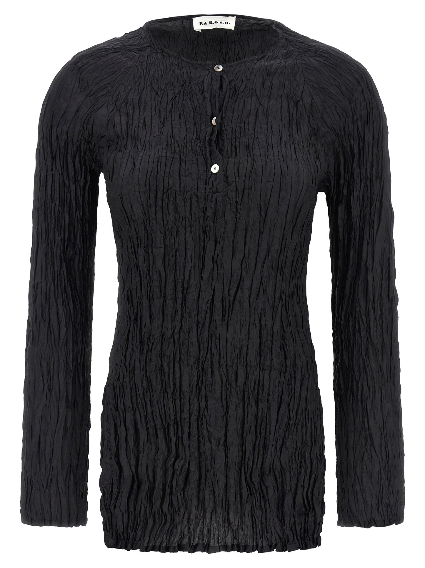 P.A.R.O.S.H. Women's Long-Sleeve Round Neck Silk Blouse - Black