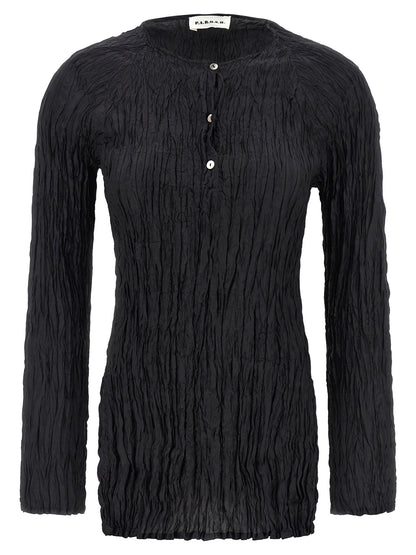 P.A.R.O.S.H. Women's Long-Sleeve Round Neck Silk Blouse - Black
