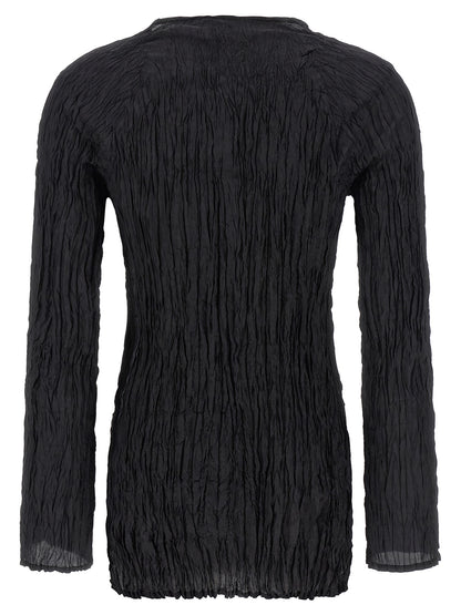P.A.R.O.S.H. Women's Long-Sleeve Round Neck Silk Blouse - Black