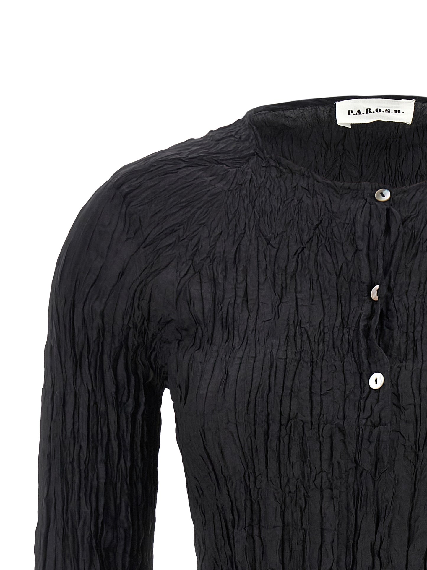 P.A.R.O.S.H. Women's Long-Sleeve Round Neck Silk Blouse - Black