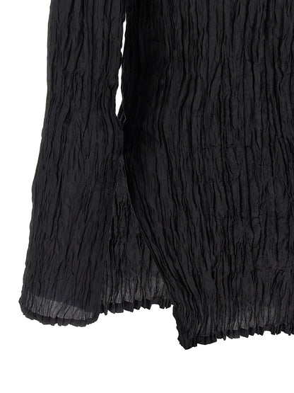 P.A.R.O.S.H. Women's Long-Sleeve Round Neck Silk Blouse - Black