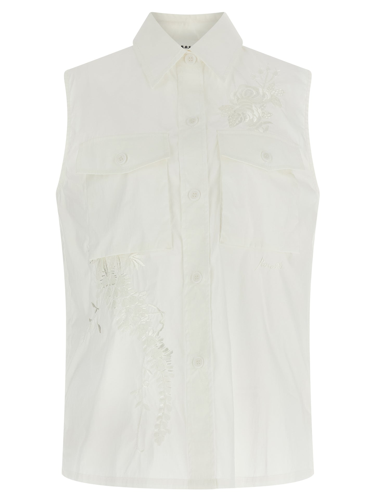 Blouse by P.A.R.O.S.H. for women in polyamide & cotton white features an architectural silhouette with a refined and elegant for a architectural look.