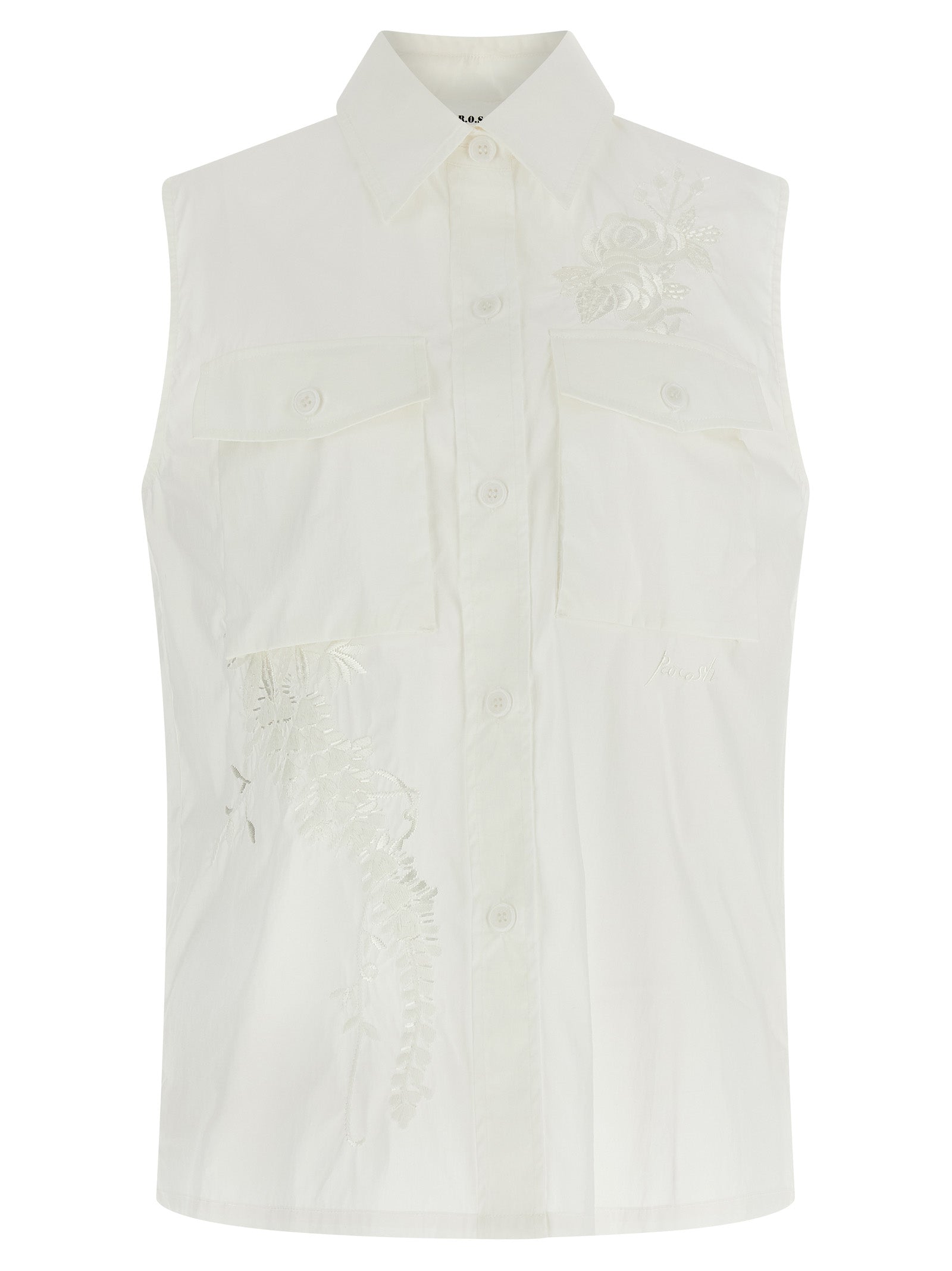 Blouse by P.A.R.O.S.H. for women in polyamide & cotton white features an architectural silhouette with a refined and elegant for a architectural look.