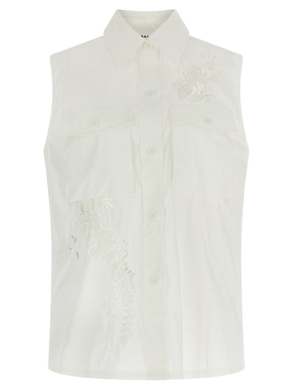 Blouse by P.A.R.O.S.H. for women in polyamide & cotton white features an architectural silhouette with a refined and elegant for a architectural look.