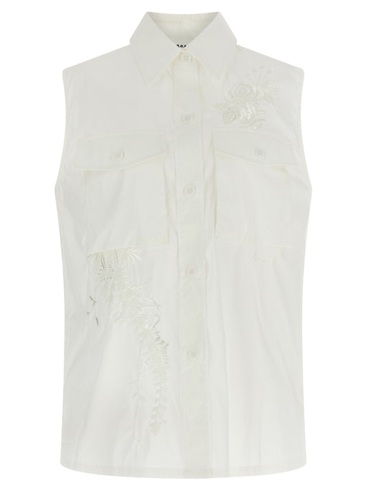 Blouse by P.A.R.O.S.H. for women in polyamide & cotton white features an architectural silhouette with a refined and elegant for a architectural look.