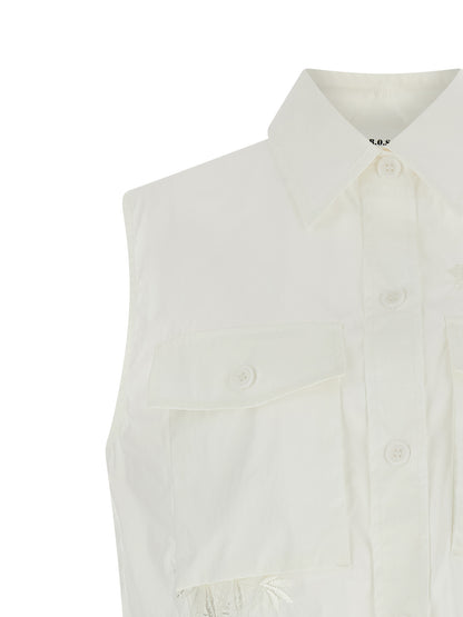 Blouse by P.A.R.O.S.H. for women in polyamide & cotton white showcases a sharp silhouette, elegantly detailed with a sharp and sharp .