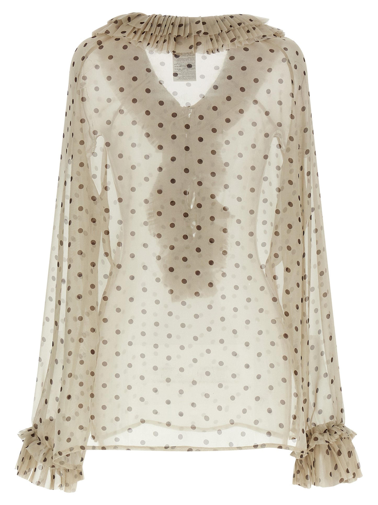 Blouse by P.A.R.O.S.H. for women in polyester beige & transparent features an polished silhouette, showcasing a sophisticated v-neck neckline and detail for a truly polished finish.