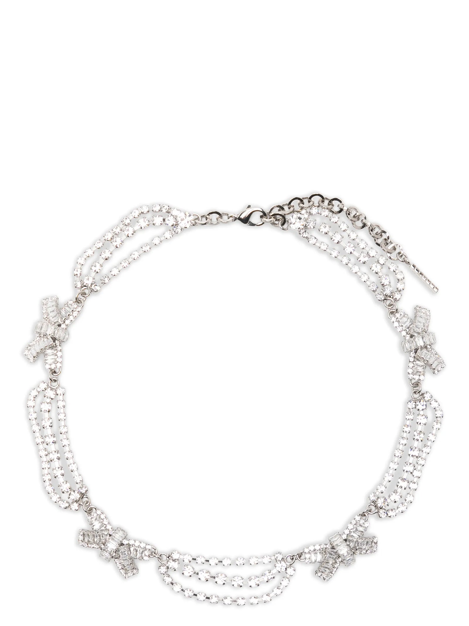 Necklace by Alessandra Rich for women in denim cotton silver showcases a dynamic silhouette, artfully highlighting the from the Women's Silver Brass & Glass Necklace collection for a dynamic aesthetic.