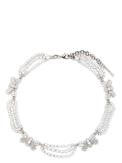 Necklace by Alessandra Rich for women in denim cotton silver showcases a dynamic silhouette, artfully highlighting the from the Women's Silver Brass & Glass Necklace collection for a dynamic aesthetic.