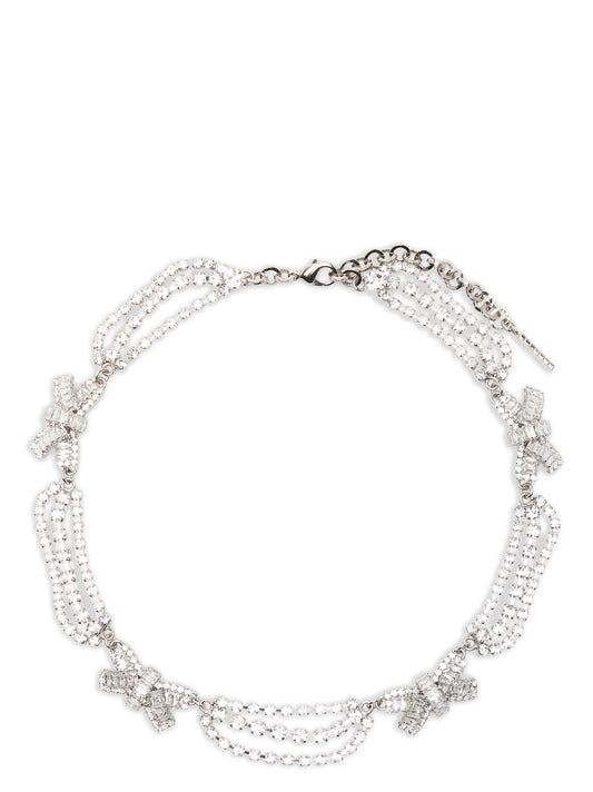 Necklace by Alessandra Rich for women in denim cotton silver showcases a dynamic silhouette, artfully highlighting the from the Women's Silver Brass & Glass Necklace collection for a dynamic aesthetic.
