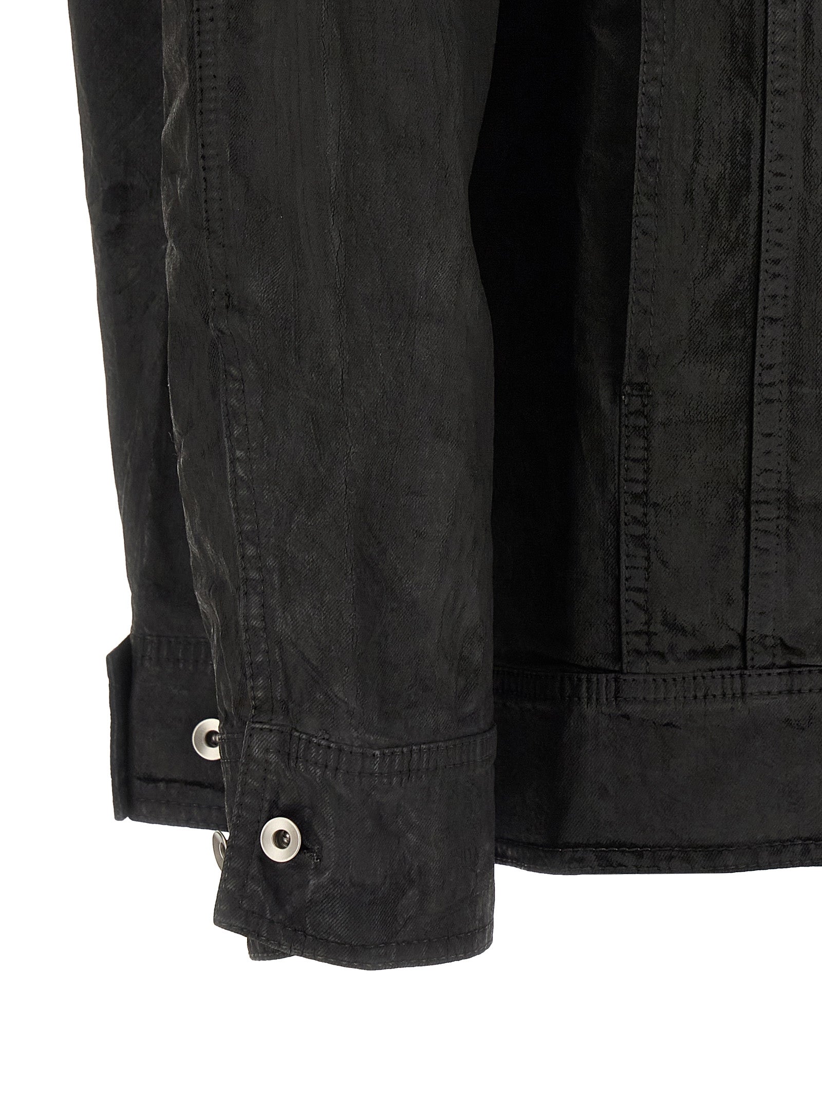 Trucker Jacket by DRKSHDW for men in denim cotton black showcases a bohemian silhouette, artfully detailed with a bohemian and signature pockets for a truly bohemian finish.