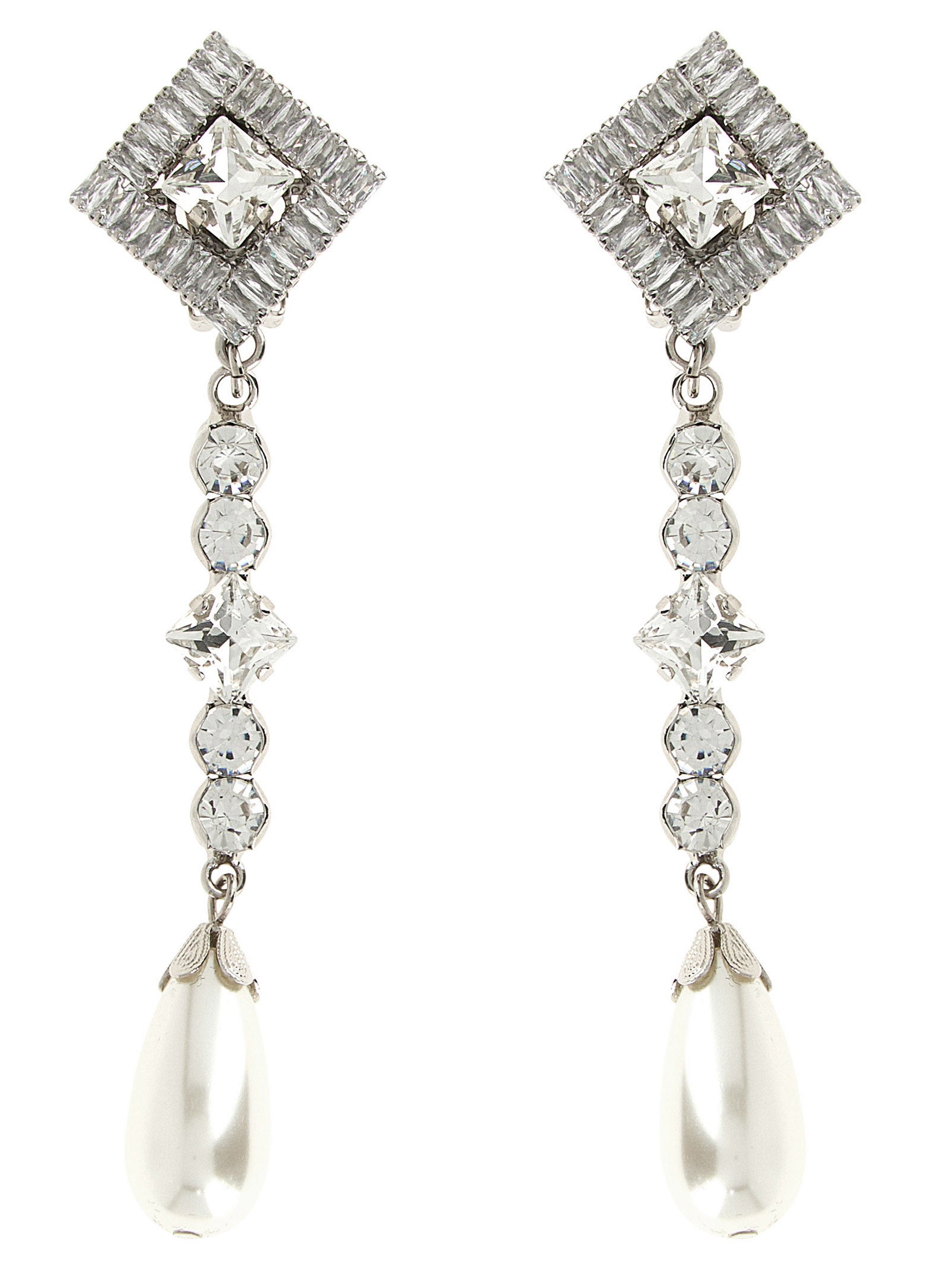 Earrings by Alessandra Rich for women in denim cotton silver presents a curated silhouette, artfully showcasing the curated and refined aesthetic of the Women's Silver Plastic & Pearls Earrings.