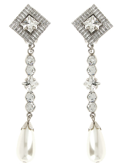 Earrings by Alessandra Rich for women in denim cotton silver presents a curated silhouette, artfully showcasing the curated and refined aesthetic of the Women's Silver Plastic & Pearls Earrings.