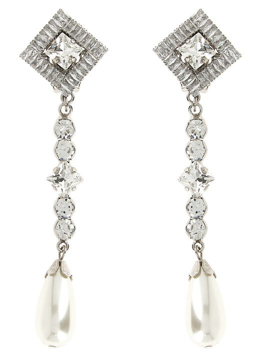 Earrings by Alessandra Rich for women in denim cotton silver presents a curated silhouette, artfully showcasing the curated and refined aesthetic of the Women's Silver Plastic & Pearls Earrings.