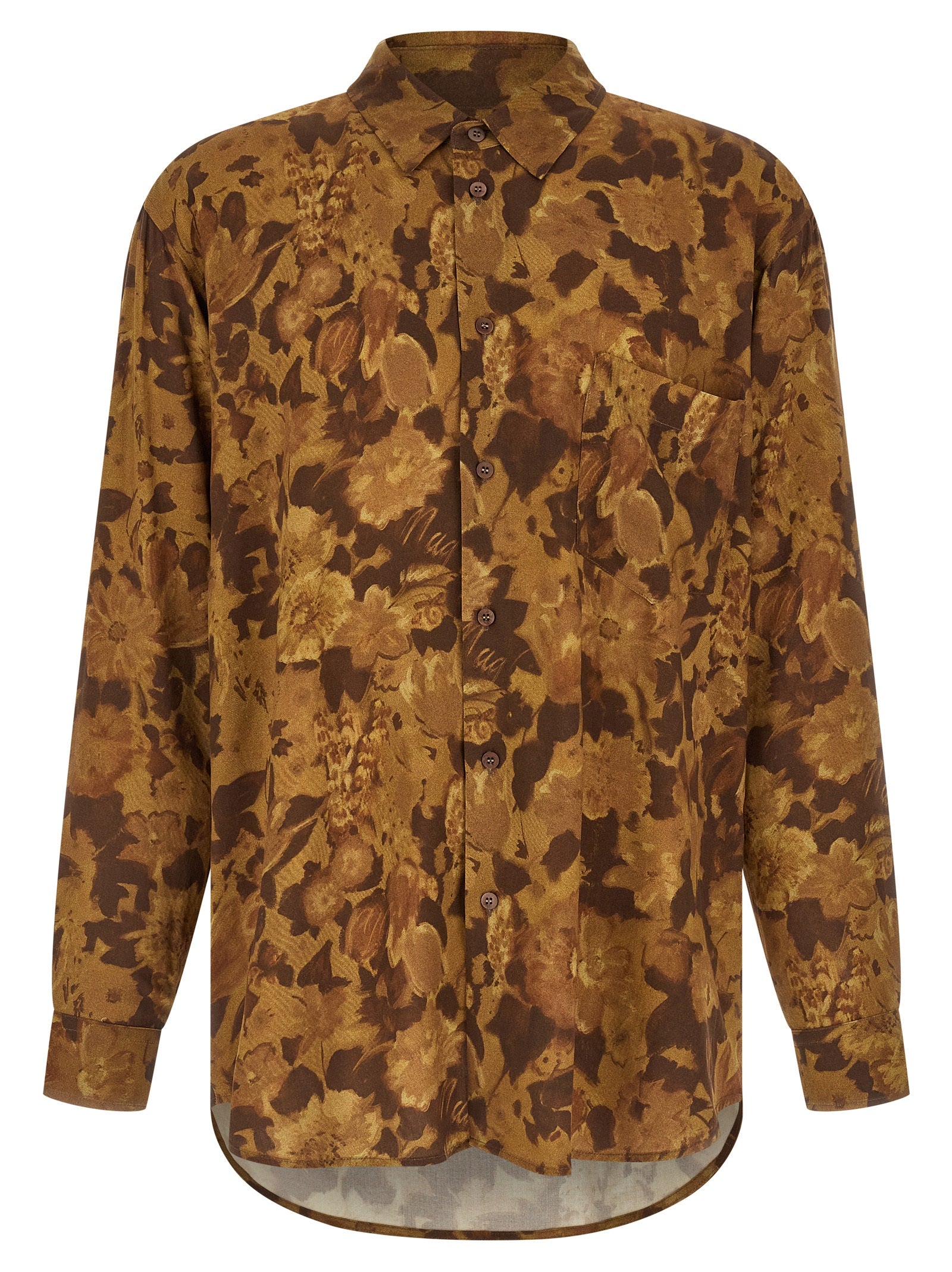 Shirt by Magliano for men in viscose brown & print, featuring a nuanced long-sleeve and nuanced for a sophisticated finish.