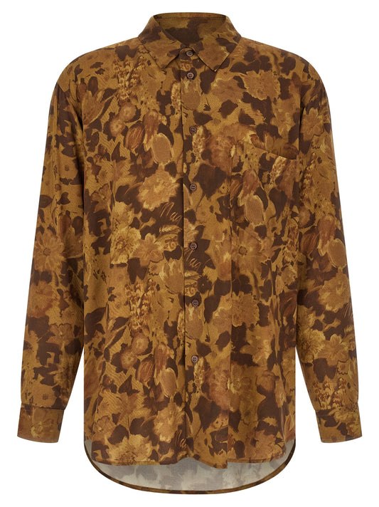 Shirt by Magliano for men in viscose brown & print, featuring a nuanced long-sleeve and nuanced for a sophisticated finish.
