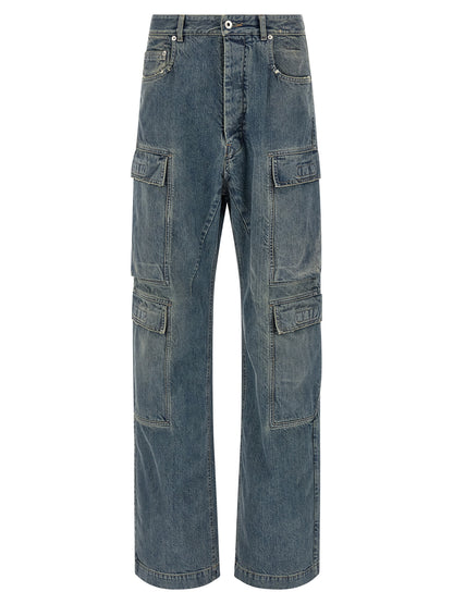 Cargo Pants by DRKSHDW for men in cotton blue presents a on trend silhouette, artfully finished with a on trend straight-leg & wide, long, and for a sophisticated look.