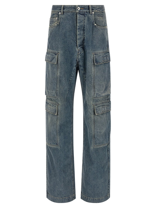 Cargo Pants by DRKSHDW for men in cotton blue presents a on trend silhouette, artfully finished with a on trend straight-leg & wide, long, and for a sophisticated look.