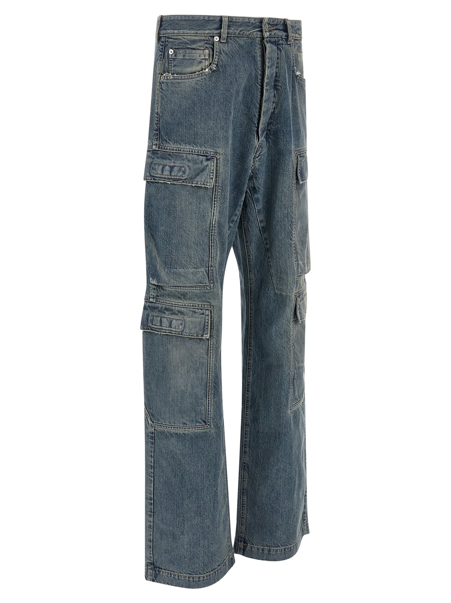 Cargo Pants by DRKSHDW for men in cotton blue features an urban chic straight-leg & wide with a and long, creating a urban chic aesthetic for "Moon Behind the Hill".