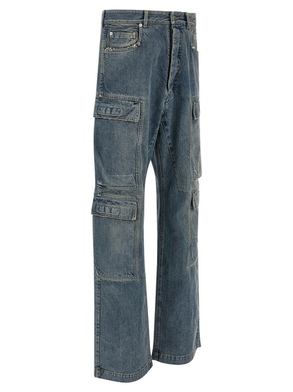Cargo Pants by DRKSHDW for men in cotton blue features an urban chic straight-leg & wide with a and long, creating a urban chic aesthetic for "Moon Behind the Hill".