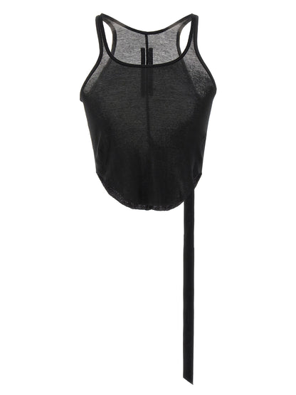 Tank Top by DRKSHDW for women in cotton black & transparent showcases a perennial silhouette, artfully detailed with a sleeveless design and a perennial round neckline.