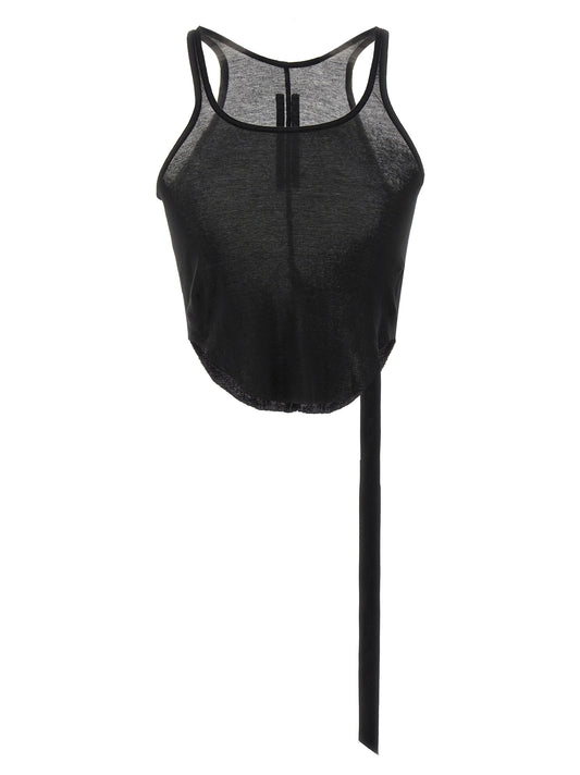 Tank Top by DRKSHDW for women in cotton black & transparent showcases a perennial silhouette, artfully detailed with a sleeveless design and a perennial round neckline.