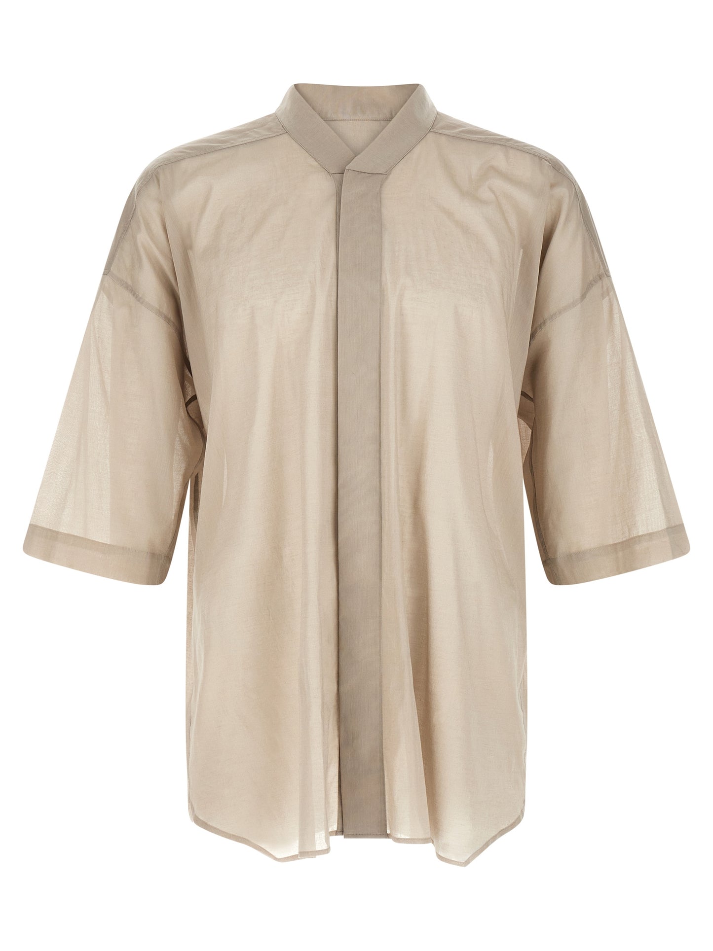 Shirt by Rick Owens for men in cotton gray & transparent, featuring a nuanced short-sleeve and nuanced high-neck neckline for a sophisticated finish.