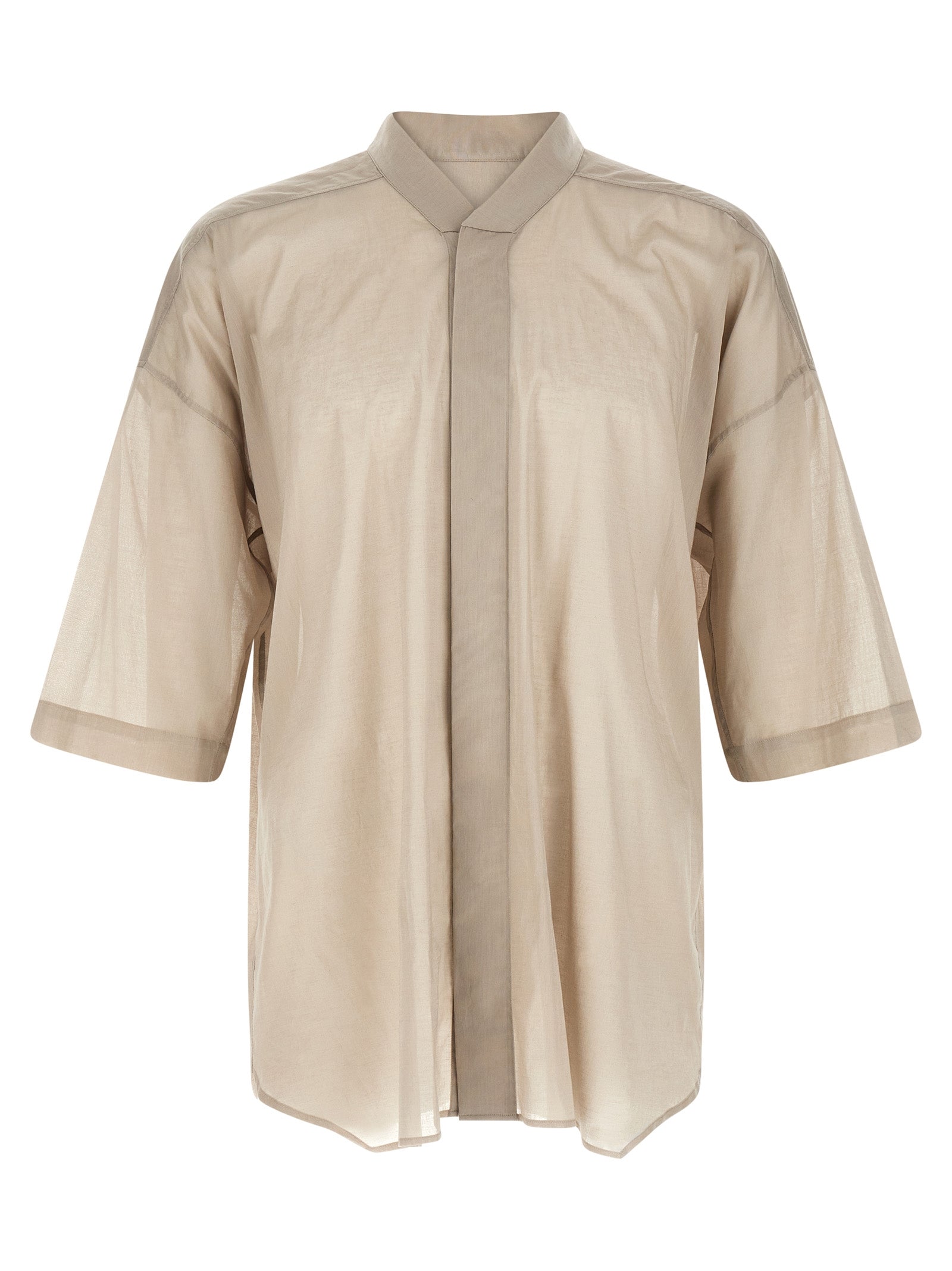 Shirt by Rick Owens for men in cotton gray & transparent, featuring a nuanced short-sleeve and nuanced high-neck neckline for a sophisticated finish.
