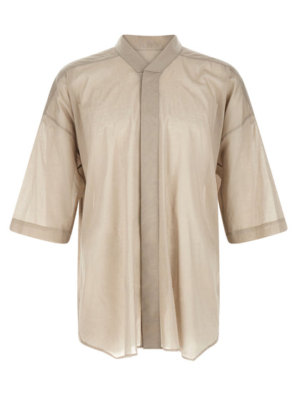 Shirt by Rick Owens for men in cotton gray & transparent, featuring a nuanced short-sleeve and nuanced high-neck neckline for a sophisticated finish.