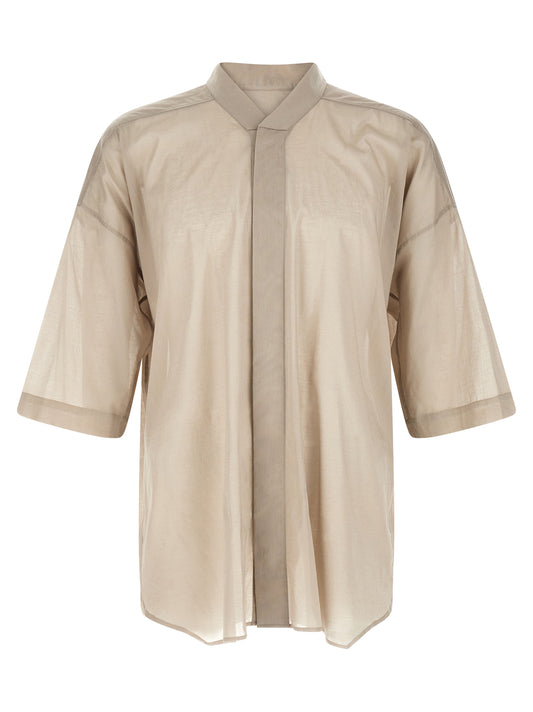 Shirt by Rick Owens for men in cotton gray & transparent, featuring a nuanced short-sleeve and nuanced high-neck neckline for a sophisticated finish.