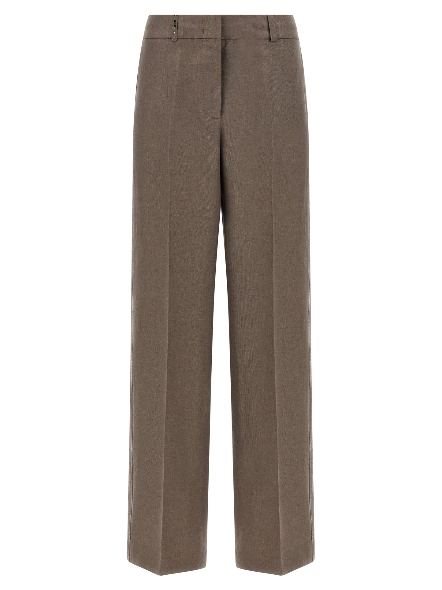 Trousers by Peserico for women in linen brown features an on trend silhouette, showcasing a sophisticated straight-leg & wide with a long and for an on trend finish.