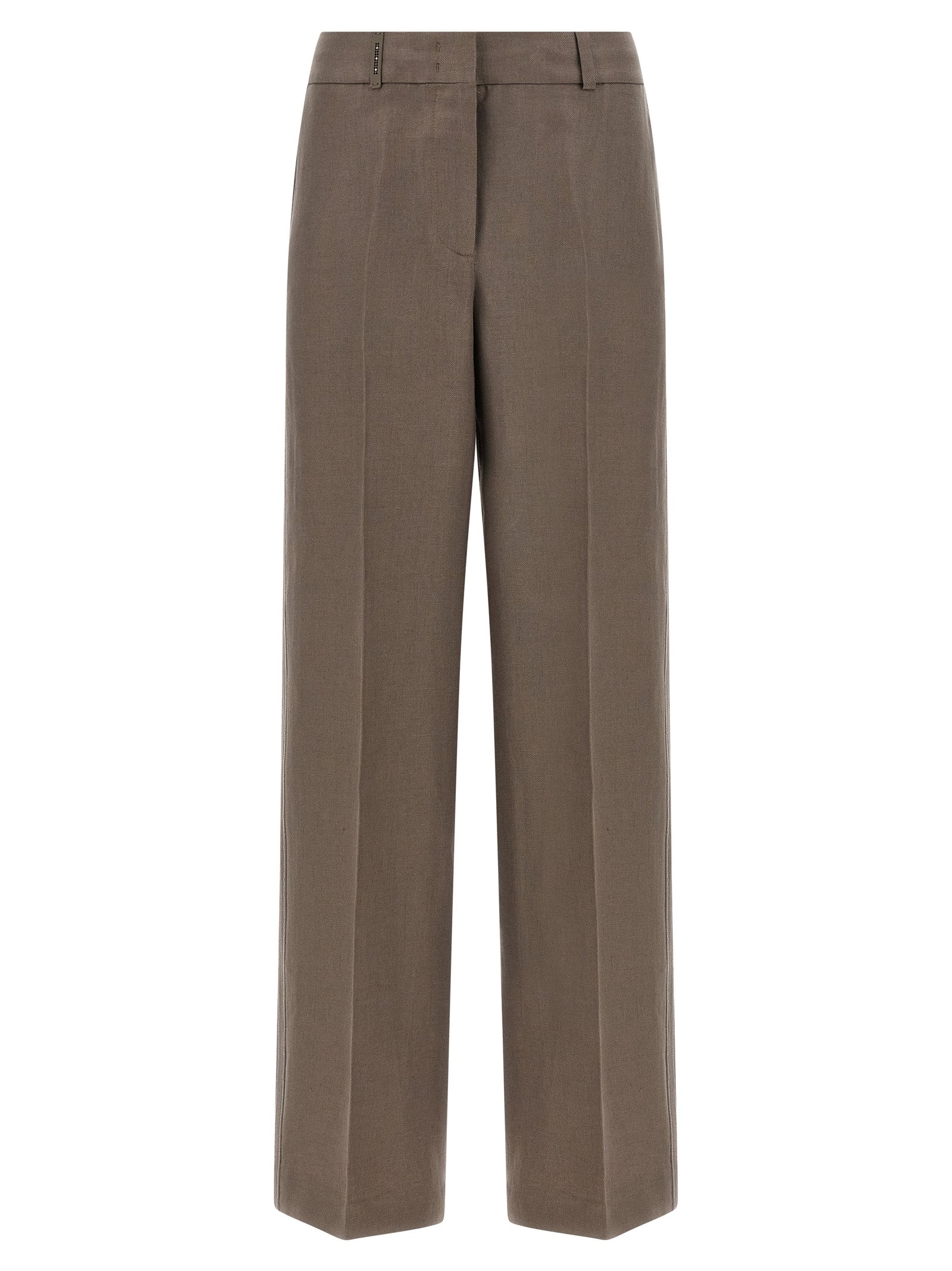 Trousers by Peserico for women in linen brown features an on trend silhouette, showcasing a sophisticated straight-leg & wide with a long and for an on trend finish.