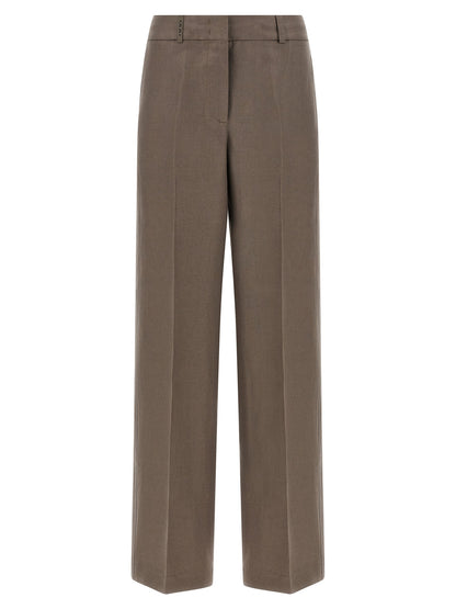 Trousers by Peserico for women in linen brown features an on trend silhouette, showcasing a sophisticated straight-leg & wide with a long and for an on trend finish.