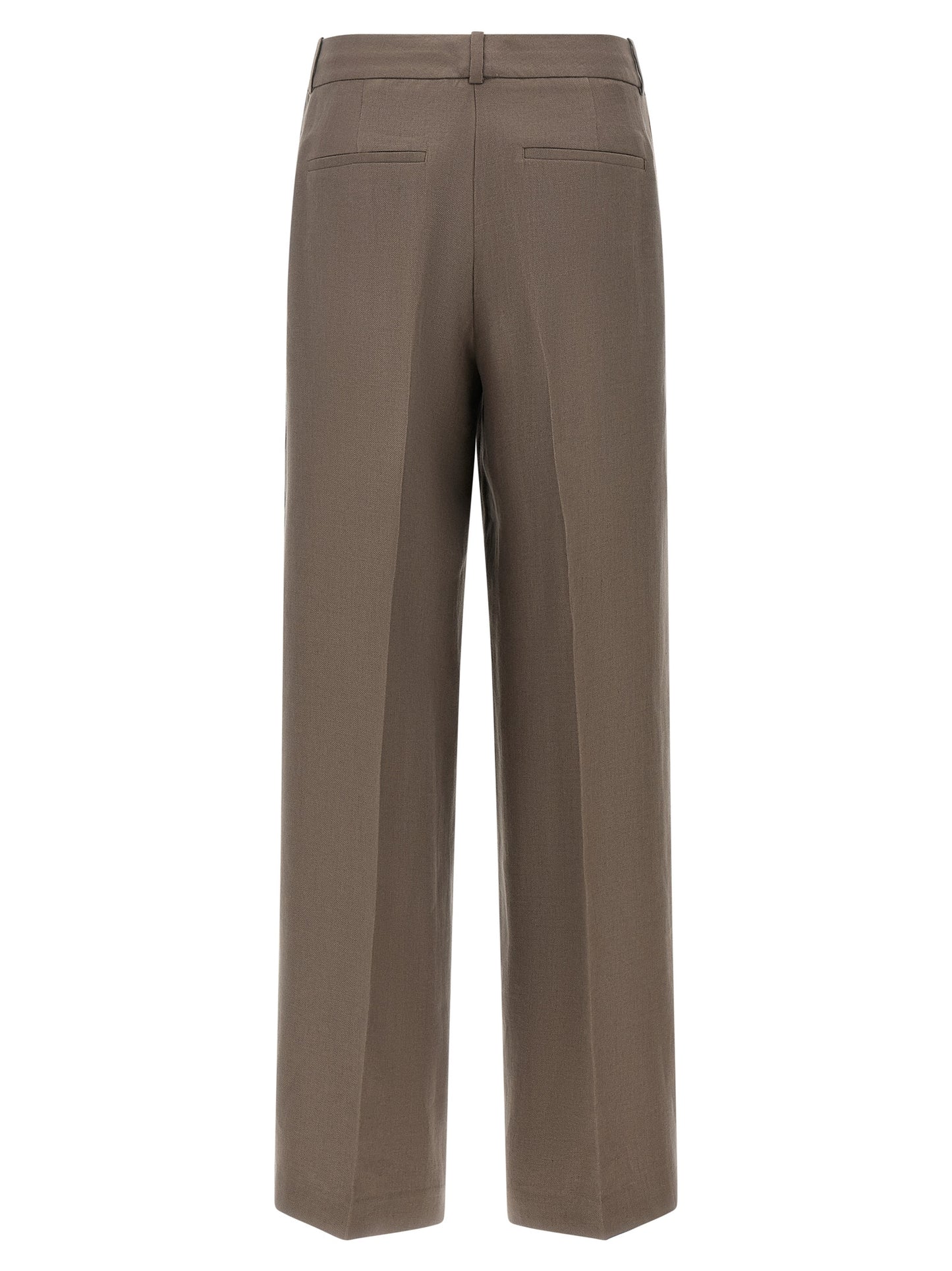 Trousers by Peserico for women in linen brown features a tailored silhouette with a tailored straight-leg & wide, defined by its long and a sophisticated .