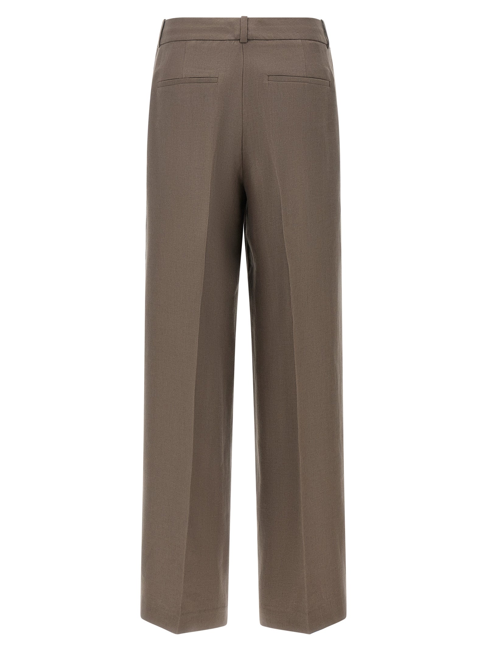 Trousers by Peserico for women in linen brown features a tailored silhouette with a tailored straight-leg & wide, defined by its long and a sophisticated .