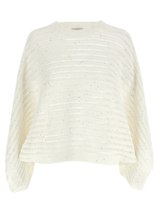 Cardigan by Peserico for women in polyester cotton & sequins white features an crisp silhouette, showcasing a sophisticated crew neckline and three-quarter-sleeve detail for a truly crisp finish.