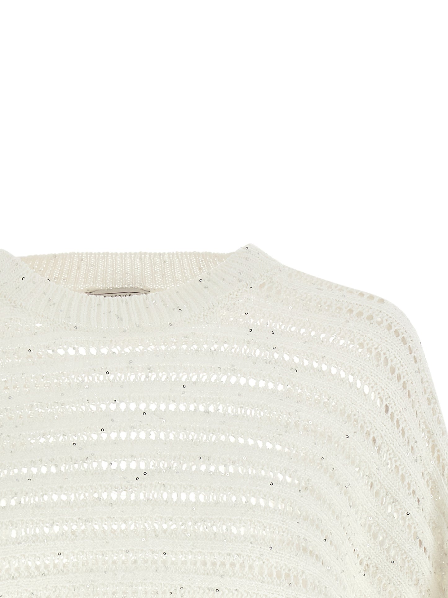 Cardigan by Peserico for women in polyester cotton & sequins white features a dramatic silhouette, showcasing a sophisticated crew neckline and dramatic detail for a timeless, premium look.