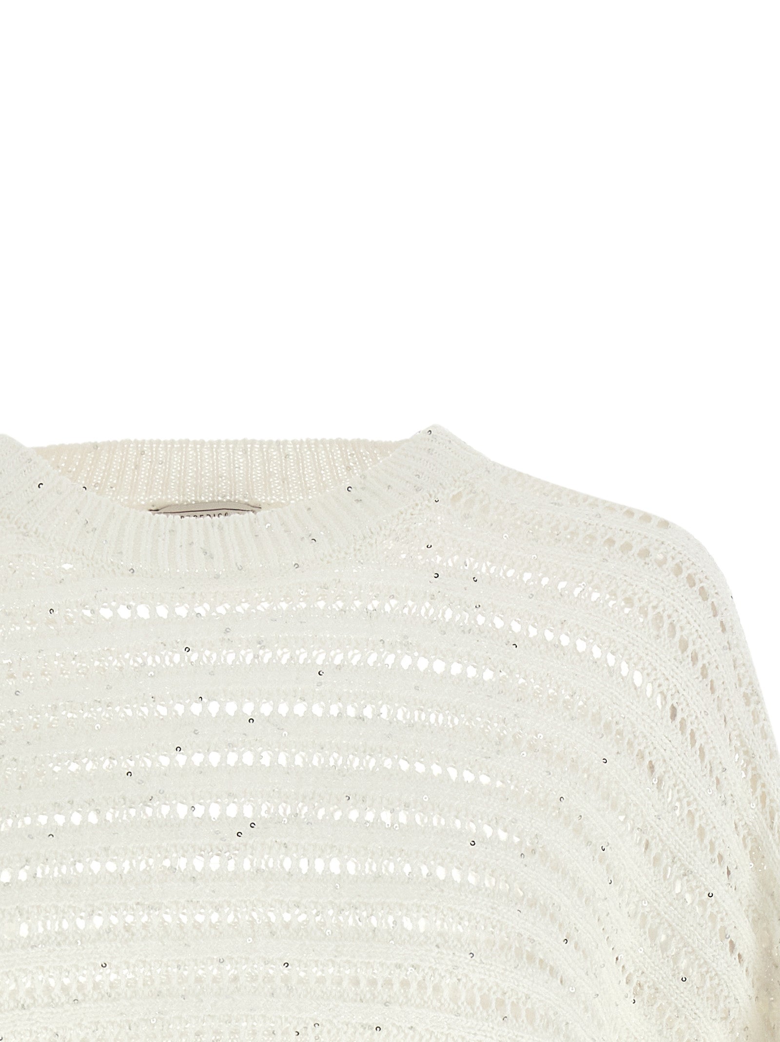 Cardigan by Peserico for women in polyester cotton & sequins white features a dramatic silhouette, showcasing a sophisticated crew neckline and dramatic detail for a timeless, premium look.