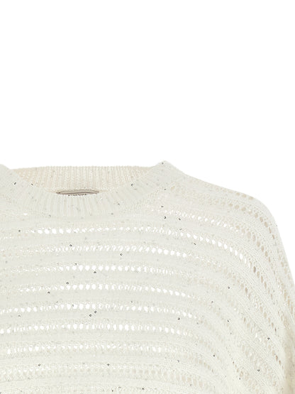 Cardigan by Peserico for women in polyester cotton & sequins white features a dramatic silhouette, showcasing a sophisticated crew neckline and dramatic detail for a timeless, premium look.