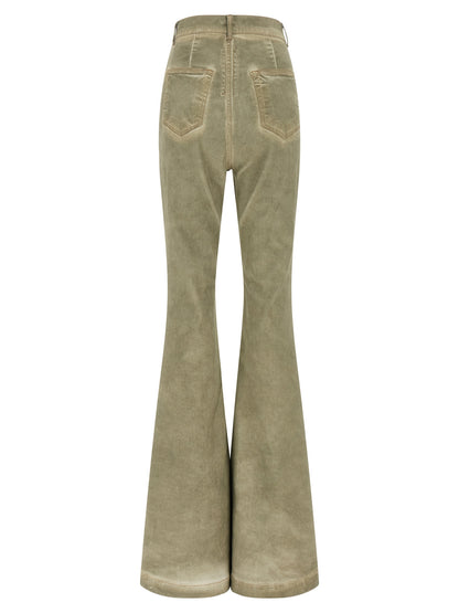 Jeans by DRKSHDW for women in stretch denim cotton beige & signature features an refined tailoring silhouette, showcasing a premium flared & bootcut with a high rise and long cut for a refined tailoring look.