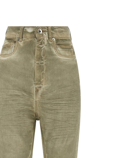 Jeans by DRKSHDW for women in stretch denim cotton beige & signature features an sartorial flared & bootcut and long with a high rise cut for a sartorial finish.