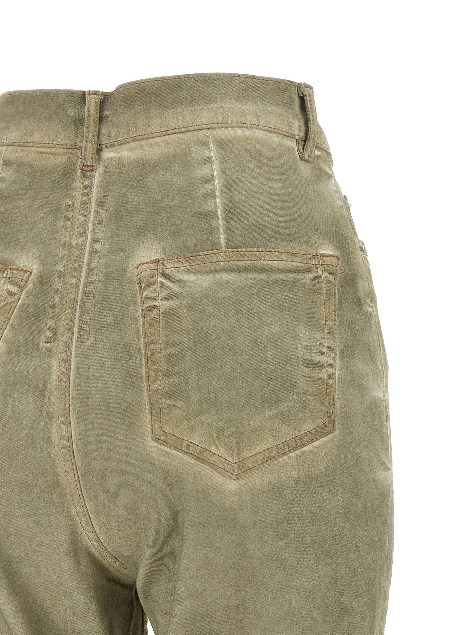 Jeans by DRKSHDW for women in stretch denim cotton beige & signature presents a tailored silhouette, showcasing a tailored flared & bootcut and long cut with a refined high rise for a truly tailored aesthetic.